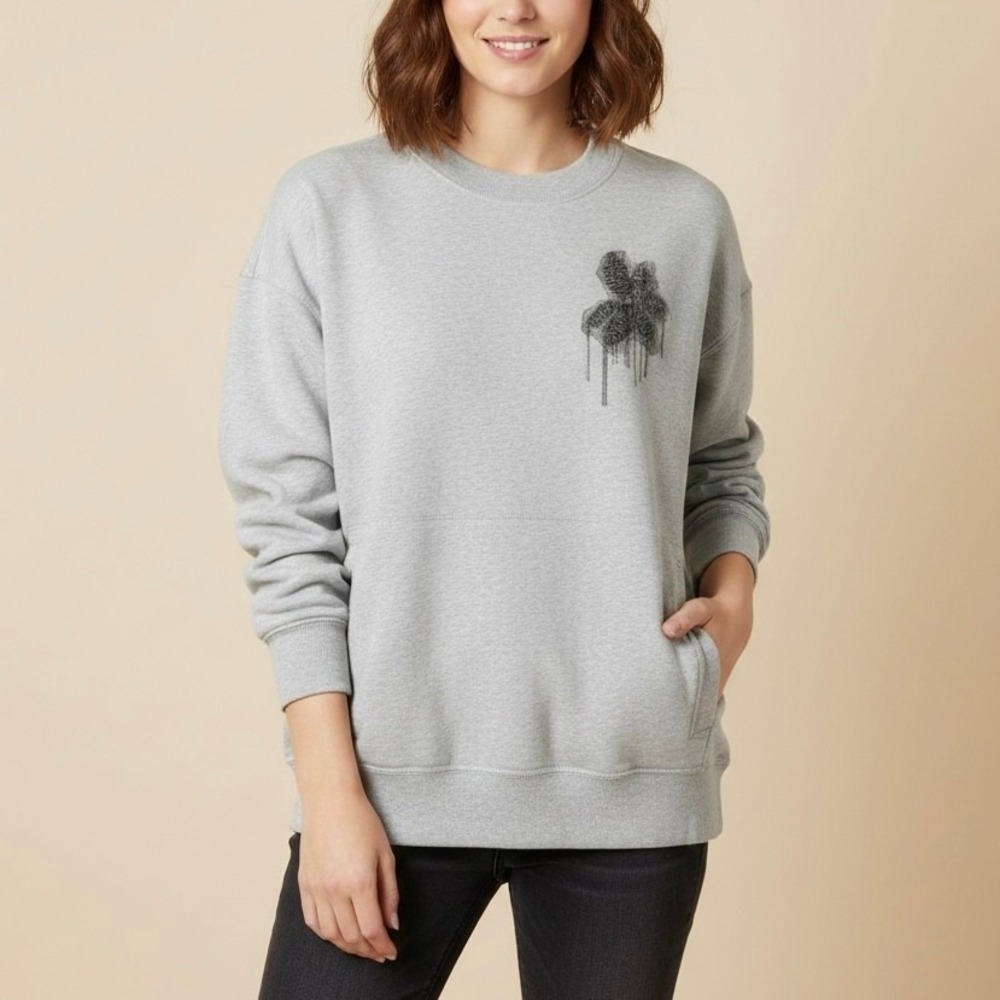 Brunello Cucinelli Grey Cotton French Terry Sweatshirt Monili Beaded Size Large